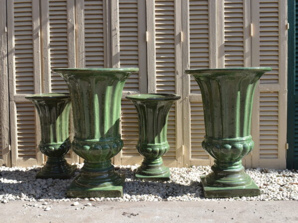 Glazed Fluted Urn Olive Green
