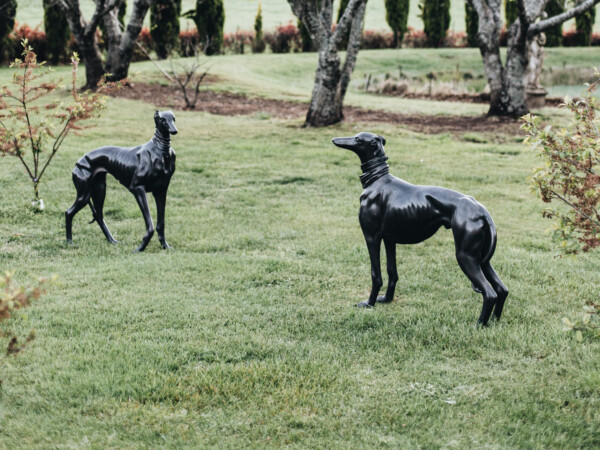 a pair of bronze greyhounds
