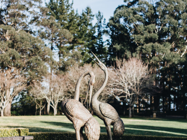 A spectacular pair of monumental bronze cranes. Both plumbed.