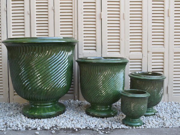 Olive Green glazed Spiral Anduze style pot