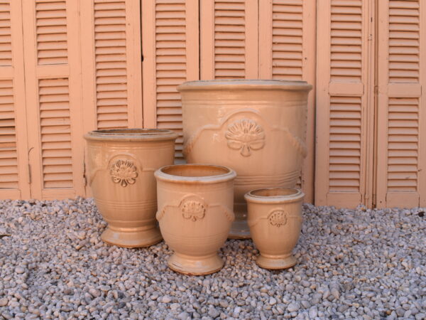 Cream glazed Anduze style urns