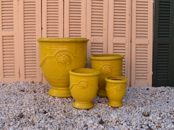 Yellow glazed Anduze style urns