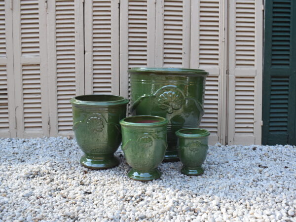 Olive Green glazed Anduze style urns