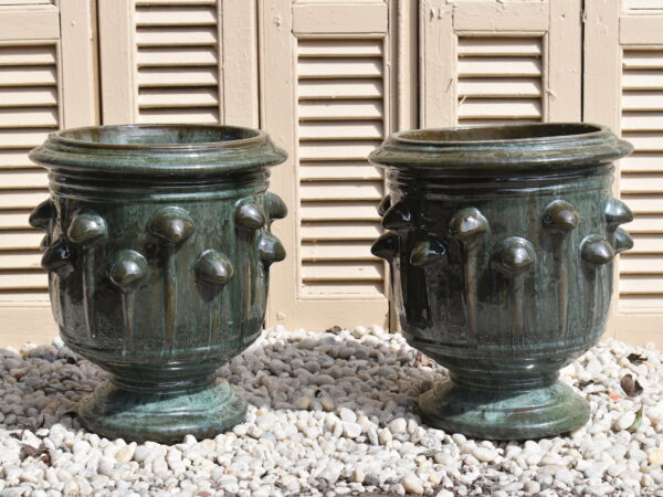 glazed crackle yellow/moss green Volterra Urn